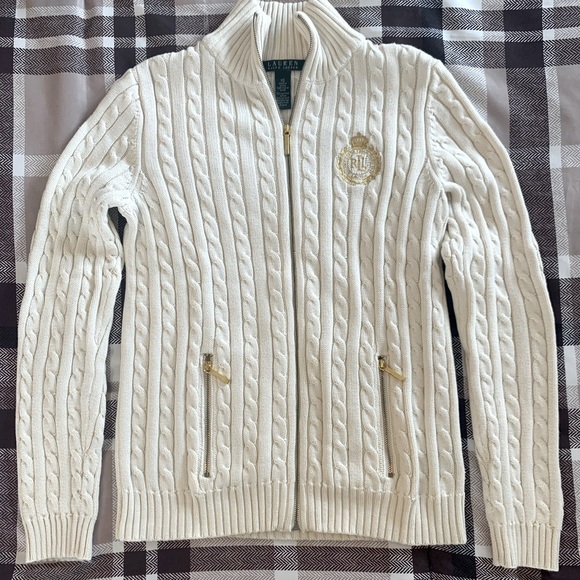 Lauren Ralph Lauren Sweaters - Ralph Lauren Cable Knit Logo Full-Zip Sweater